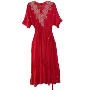 Figueroa & Flower embroidered boho tiered maxi dress, Sz L